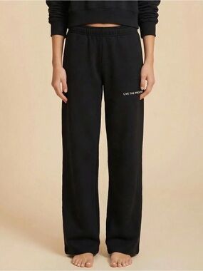 Live The Process Black Drawstring Wide Leg Sweatpants